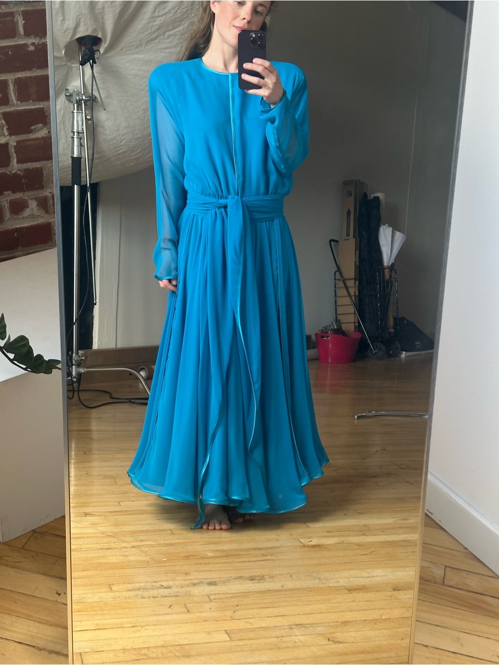 Wayne Clark Teal Blue Long Sleeve Maxi Dress - Picture 3 of 12